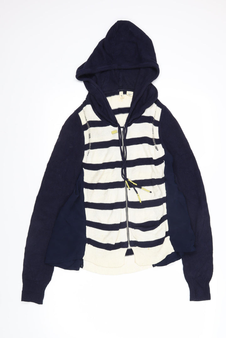 MOTH Womens Blue V-Neck Striped Cotton Cardigan Jumper Size S