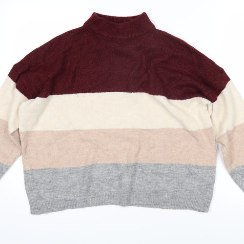 Brave Soul Womens Multicoloured High Neck Striped Acrylic Pullover Jumper Size L