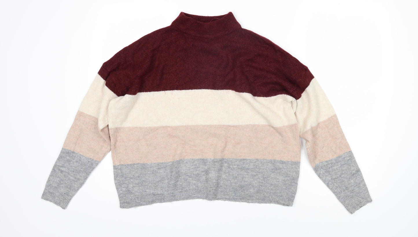 Brave Soul Womens Multicoloured High Neck Striped Acrylic Pullover Jumper Size L