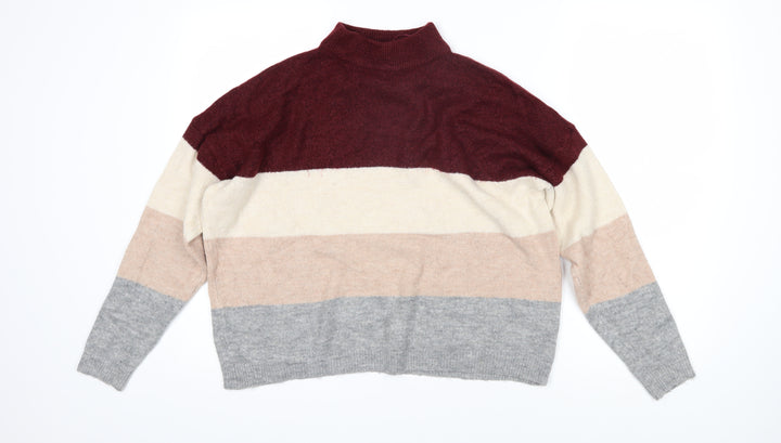 Brave Soul Womens Multicoloured High Neck Striped Acrylic Pullover Jumper Size L
