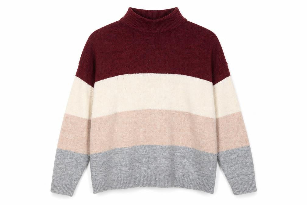 Brave Soul Womens Multicoloured High Neck Striped Acrylic Pullover Jumper Size L