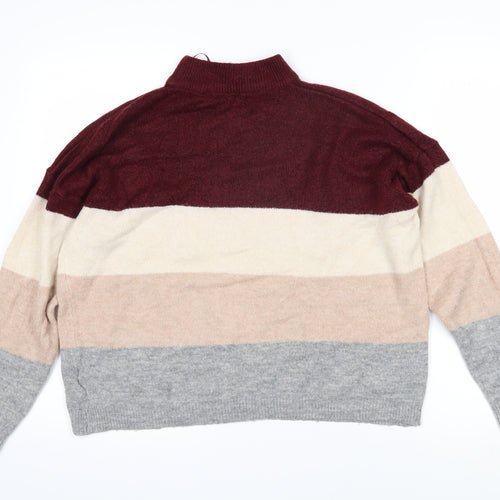 Brave Soul Womens Multicoloured High Neck Striped Acrylic Pullover Jumper Size L