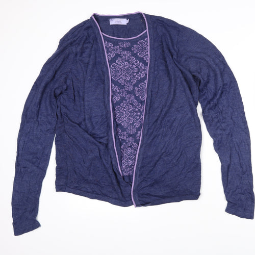 Honor Milllburn Womens Blue Boat Neck Floral Wool Pullover Jumper Size L - Layered effect