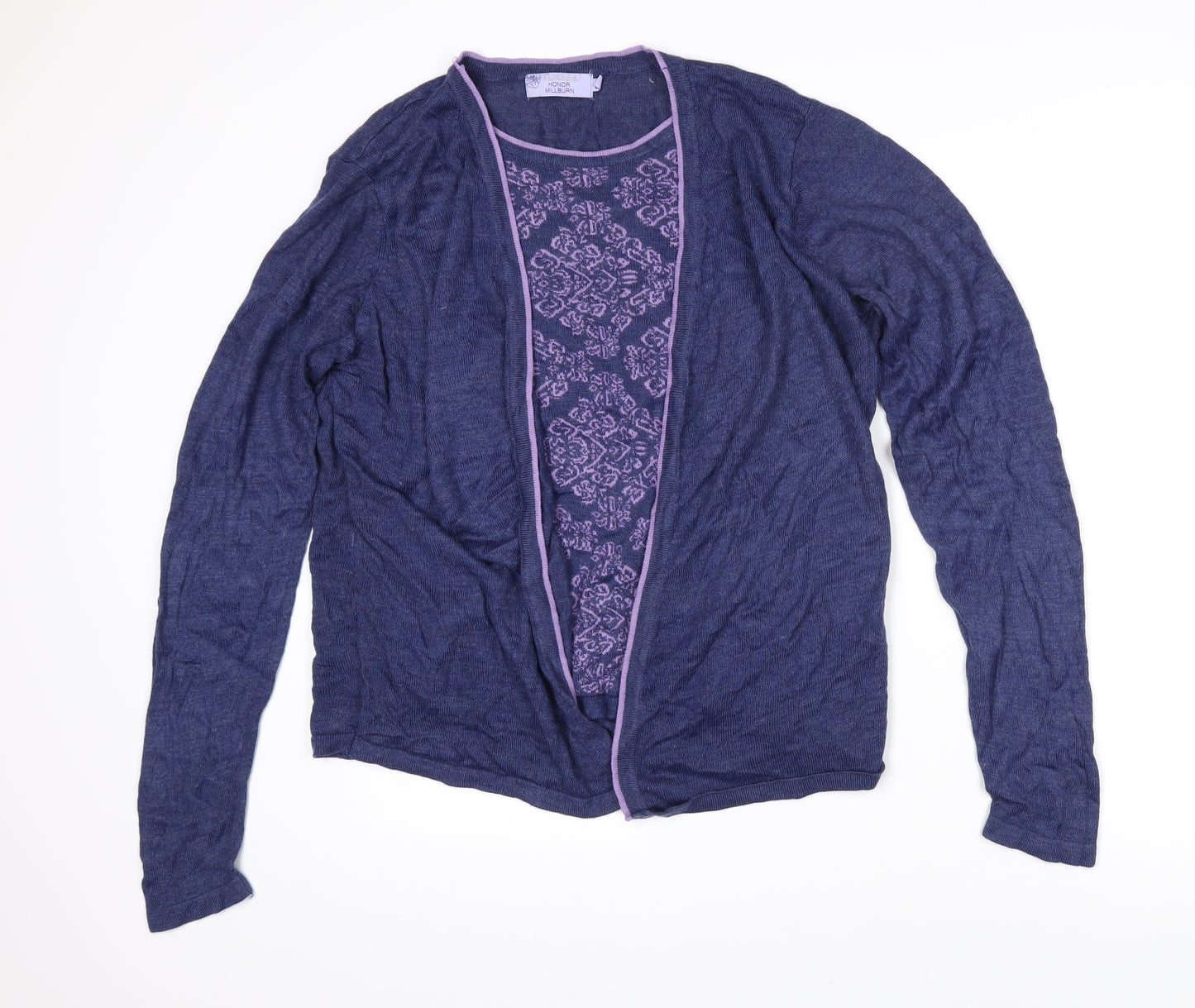 Honor Milllburn Womens Blue Boat Neck Floral Wool Pullover Jumper Size L - Layered effect