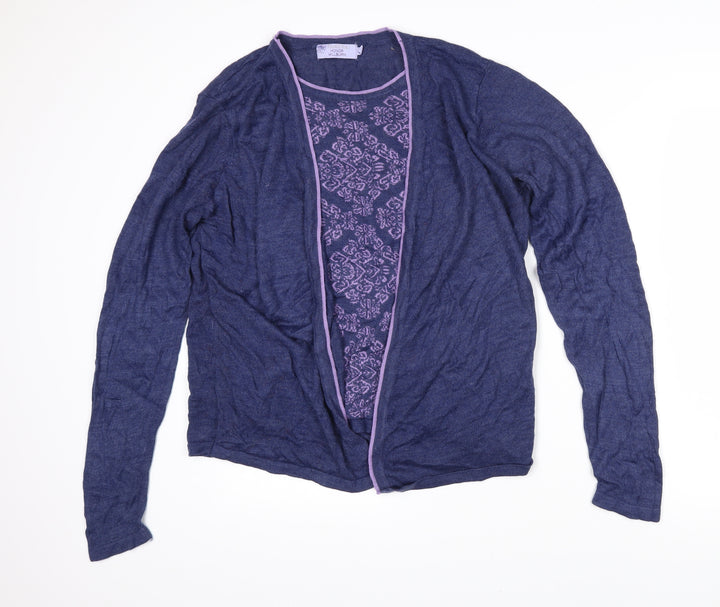 Honor Milllburn Womens Blue Boat Neck Floral Wool Pullover Jumper Size L - Layered effect