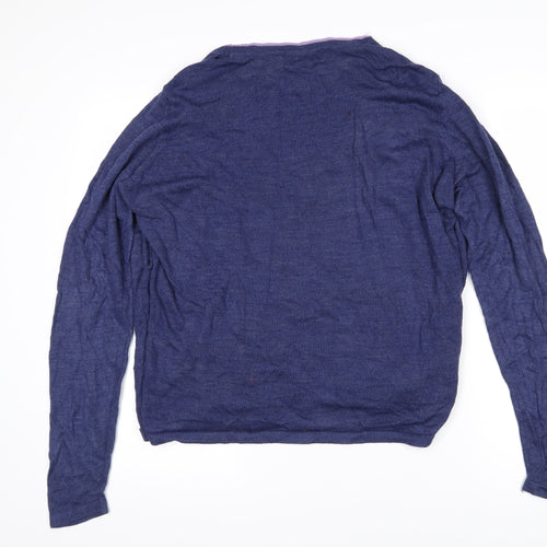 Honor Milllburn Womens Blue Boat Neck Floral Wool Pullover Jumper Size L - Layered effect