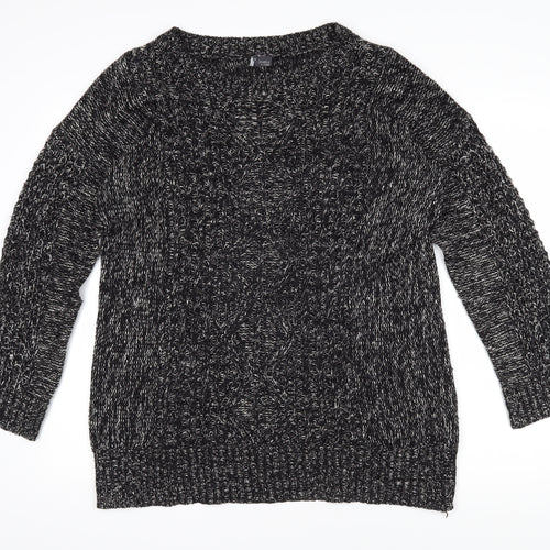 Sparkle & Fade Womens Black Boat Neck Herringbone Acrylic Pullover Jumper Size M