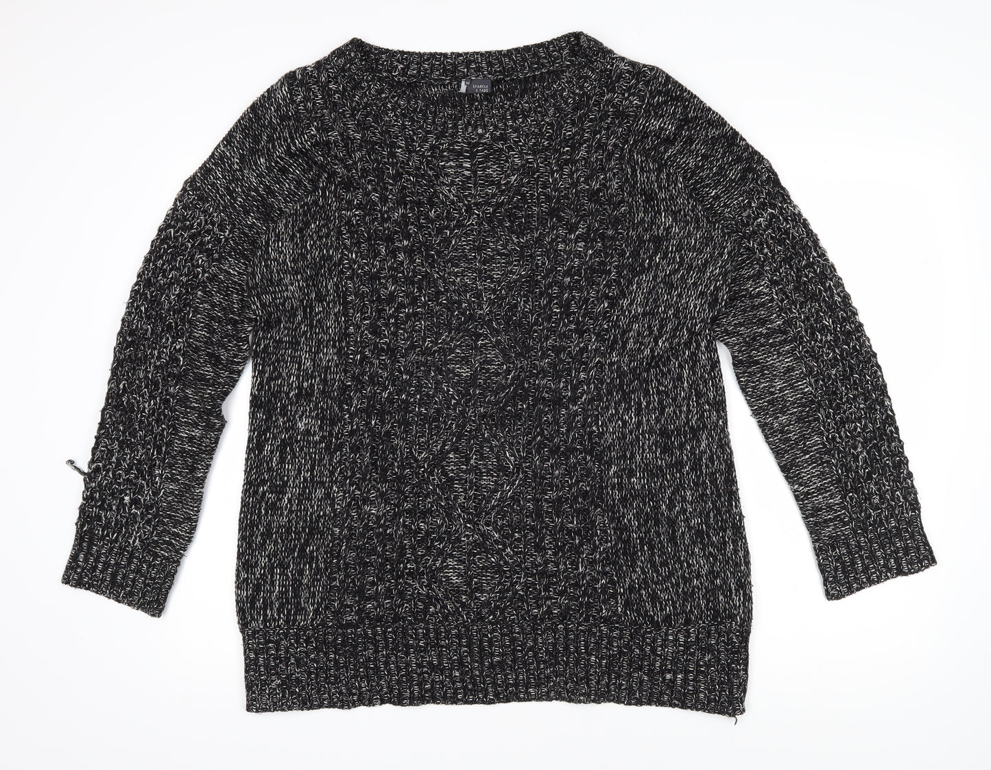 Sparkle & Fade Womens Black Boat Neck Herringbone Acrylic Pullover Jumper Size M