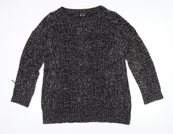Sparkle & Fade Womens Black Boat Neck Herringbone Acrylic Pullover Jumper Size M