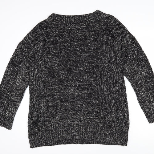 Sparkle & Fade Womens Black Boat Neck Herringbone Acrylic Pullover Jumper Size M