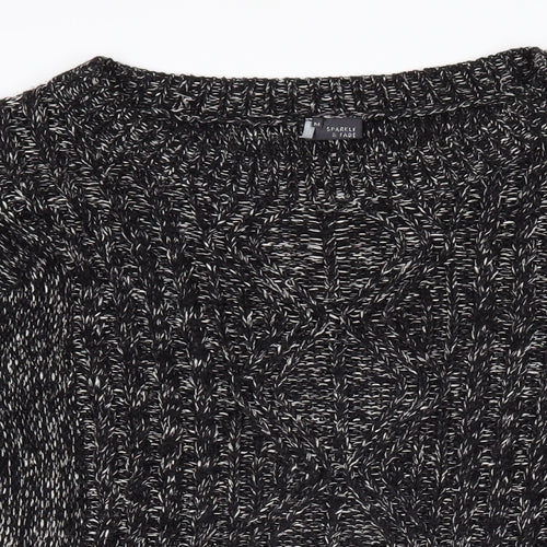 Sparkle & Fade Womens Black Boat Neck Herringbone Acrylic Pullover Jumper Size M