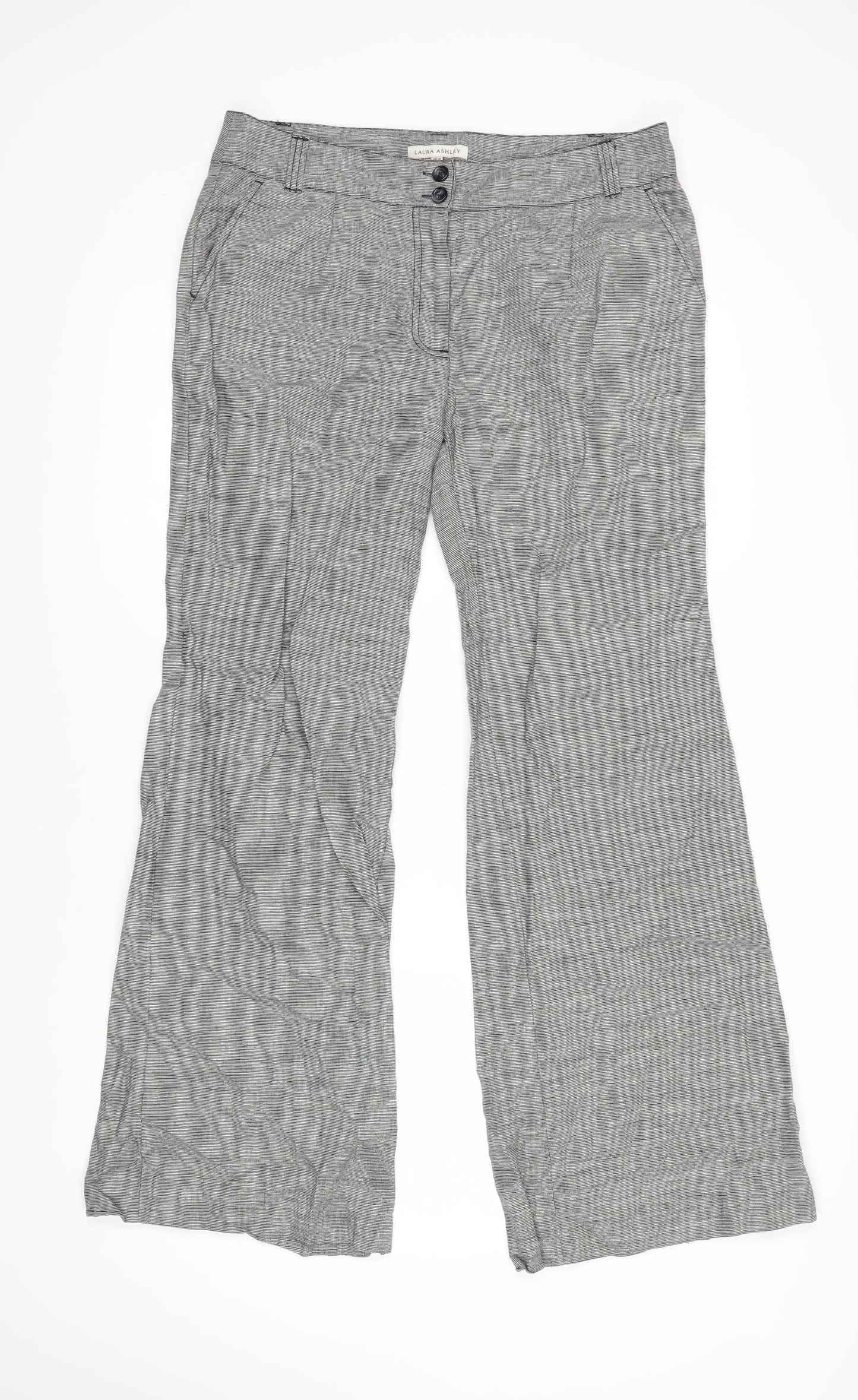 Laura Ashley Womens Black Check Linen Trousers Size 14 L29 in Regular Zip