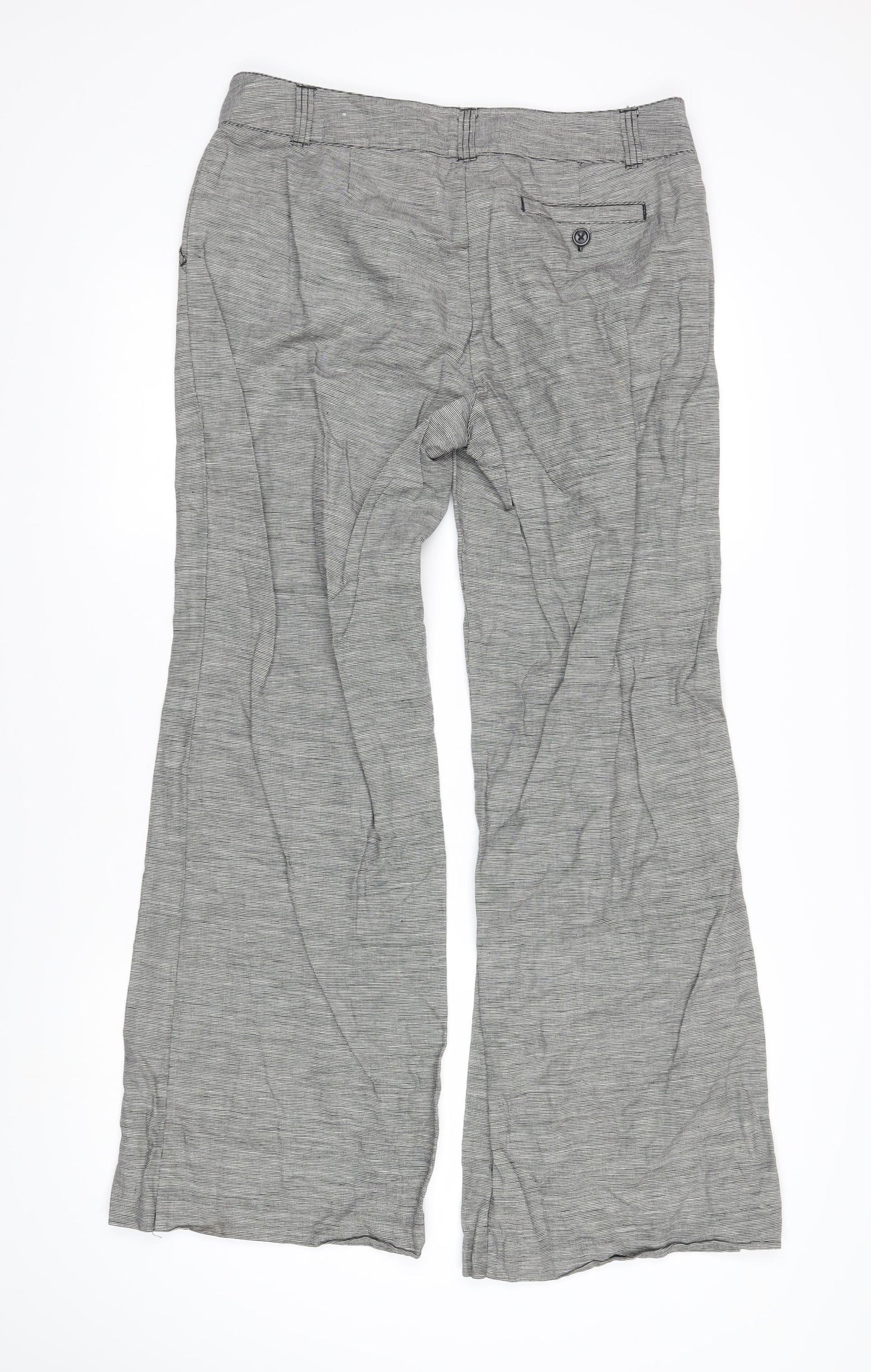 Laura Ashley Womens Black Check Linen Trousers Size 14 L29 in Regular Zip