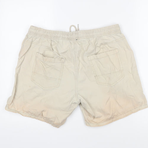 Brave Soul Mens Beige Cotton Bermuda Shorts Size L Regular Drawstring - Elasticated waist