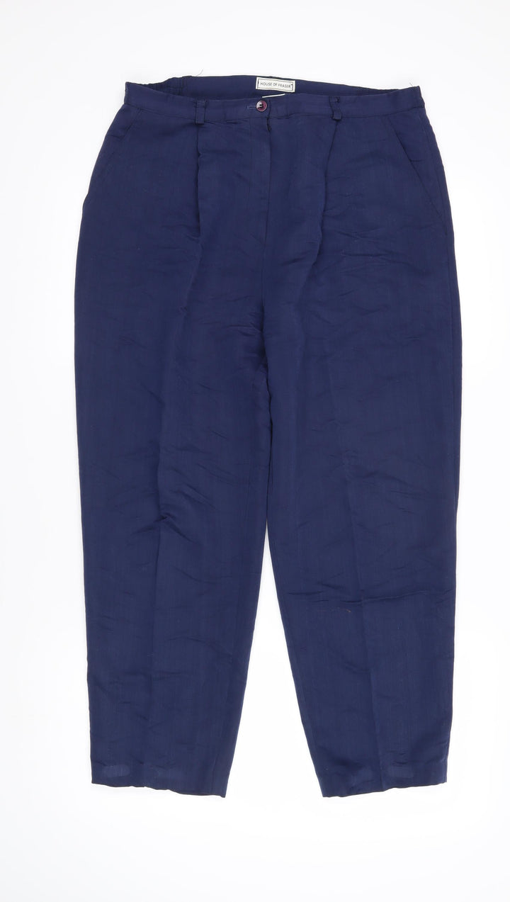 House of Fraser Womens Blue Viscose Trousers Size 14 L23.5 in Extra-Slim Zip