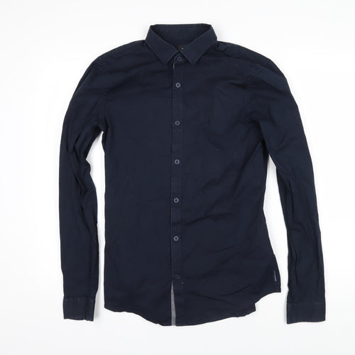 AX Mens Blue Cotton Button-Up Size M Collared Button