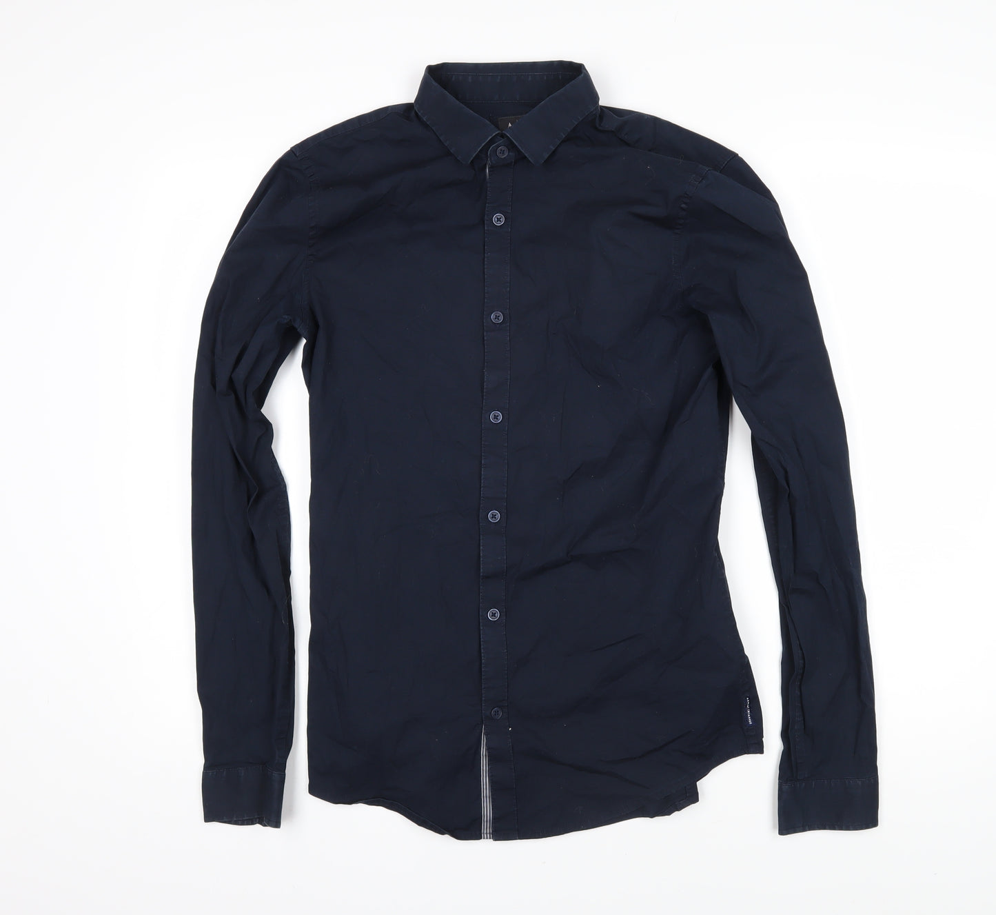 AX Mens Blue Cotton Button-Up Size M Collared Button