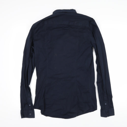 AX Mens Blue Cotton Button-Up Size M Collared Button