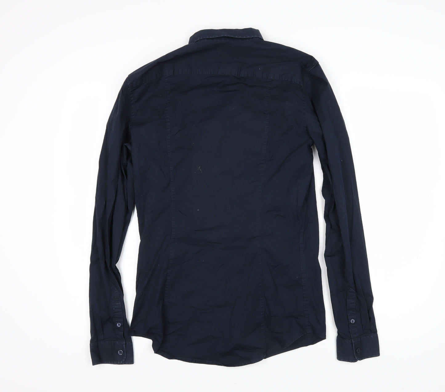 AX Mens Blue Cotton Button-Up Size M Collared Button