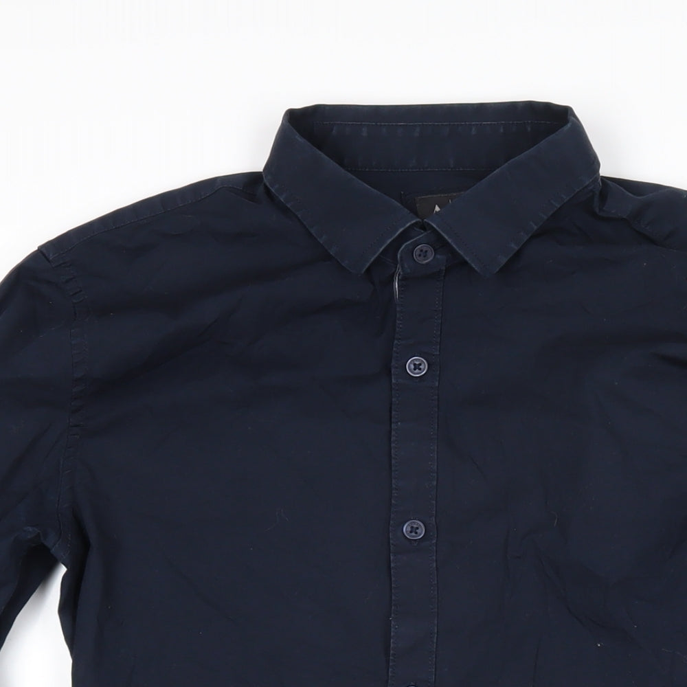 AX Mens Blue Cotton Button-Up Size M Collared Button