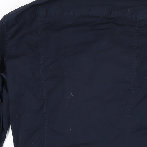 AX Mens Blue Cotton Button-Up Size M Collared Button