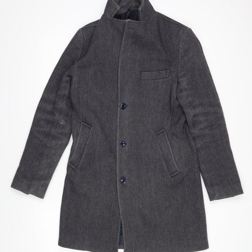Fusaro Mens Grey Herringbone Overcoat Coat Size 46 Button