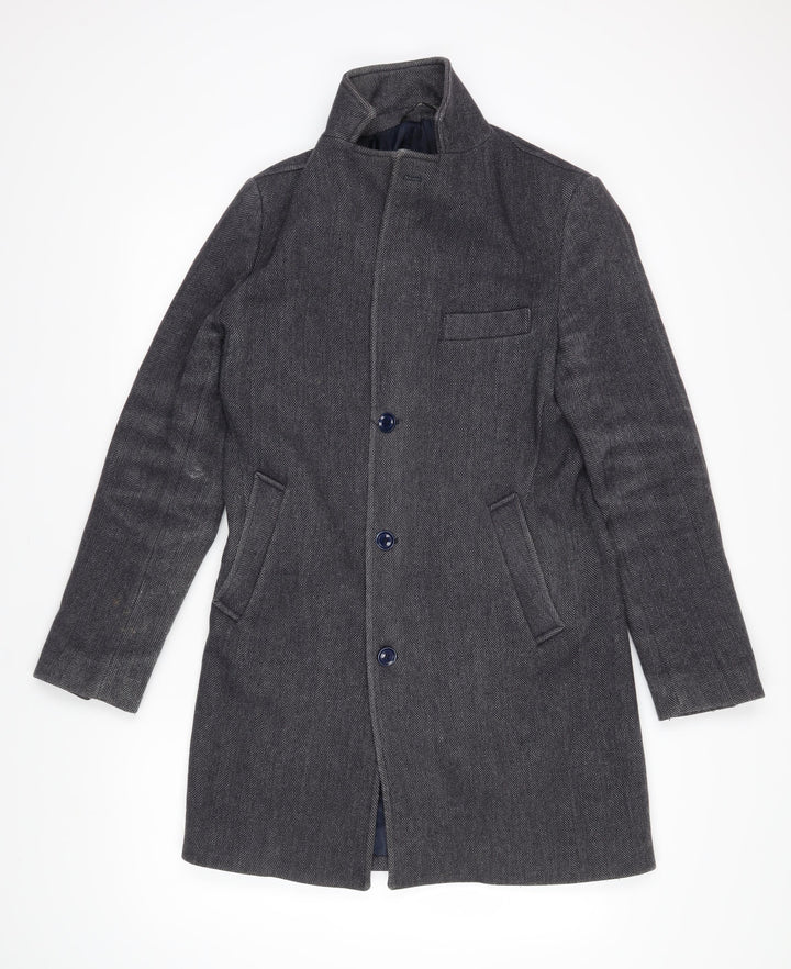 Fusaro Mens Grey Herringbone Overcoat Coat Size 46 Button