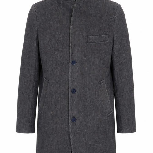 Fusaro Mens Grey Herringbone Overcoat Coat Size 46 Button