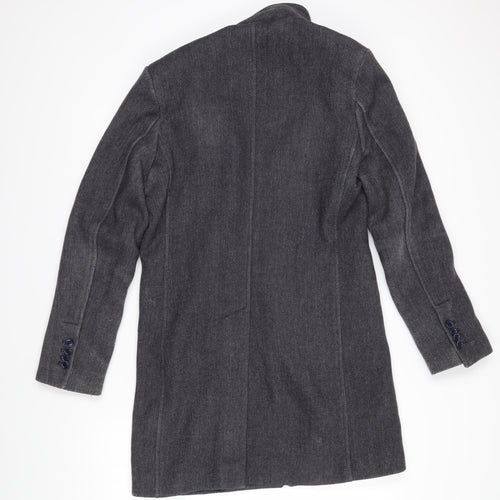 Fusaro Mens Grey Herringbone Overcoat Coat Size 46 Button