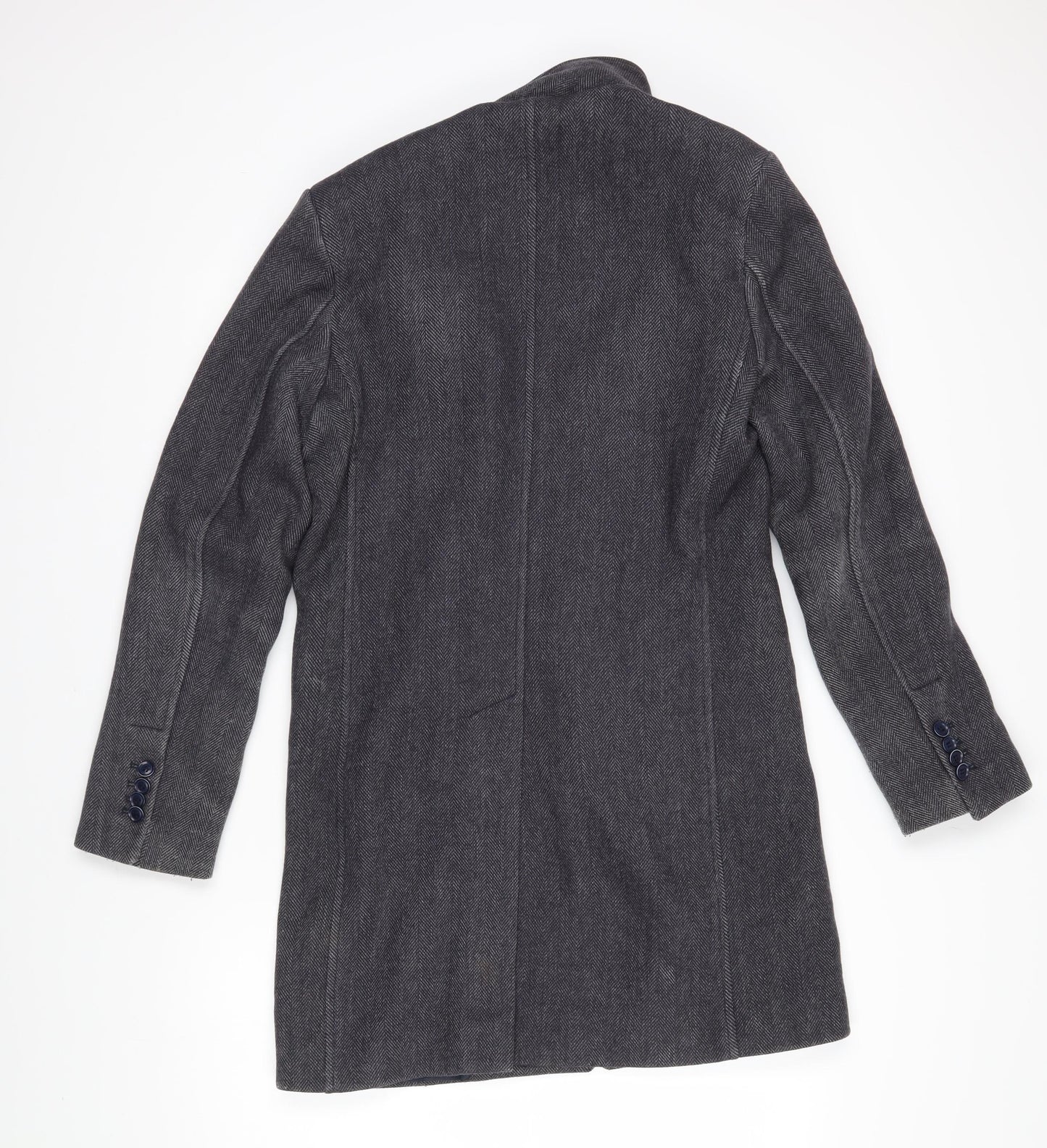 Fusaro Mens Grey Herringbone Overcoat Coat Size 46 Button