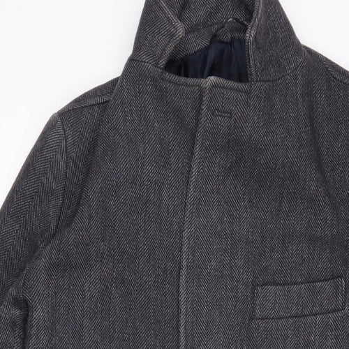 Fusaro Mens Grey Herringbone Overcoat Coat Size 46 Button