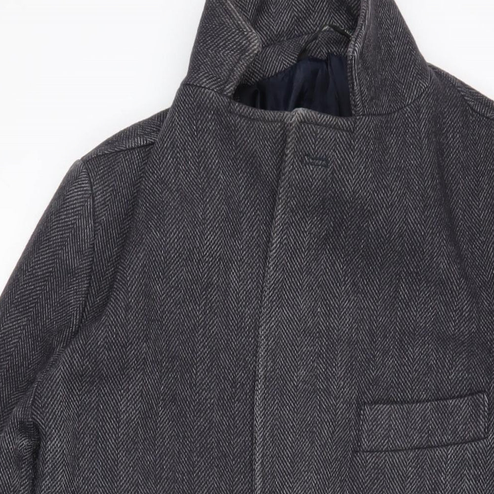Fusaro Mens Grey Herringbone Overcoat Coat Size 46 Button