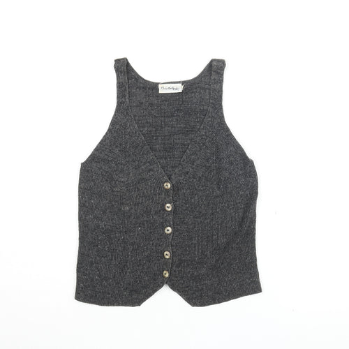 Miss Selfridge Womens Grey Ramie Basic Button-Up Size M V-Neck