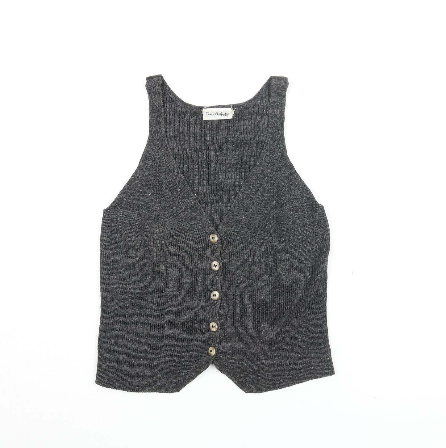 Miss Selfridge Womens Grey Ramie Basic Button-Up Size M V-Neck