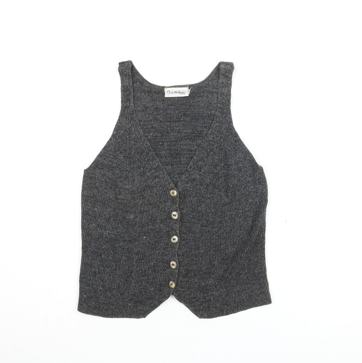 Miss Selfridge Womens Grey Ramie Basic Button-Up Size M V-Neck
