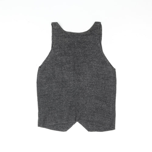 Miss Selfridge Womens Grey Ramie Basic Button-Up Size M V-Neck
