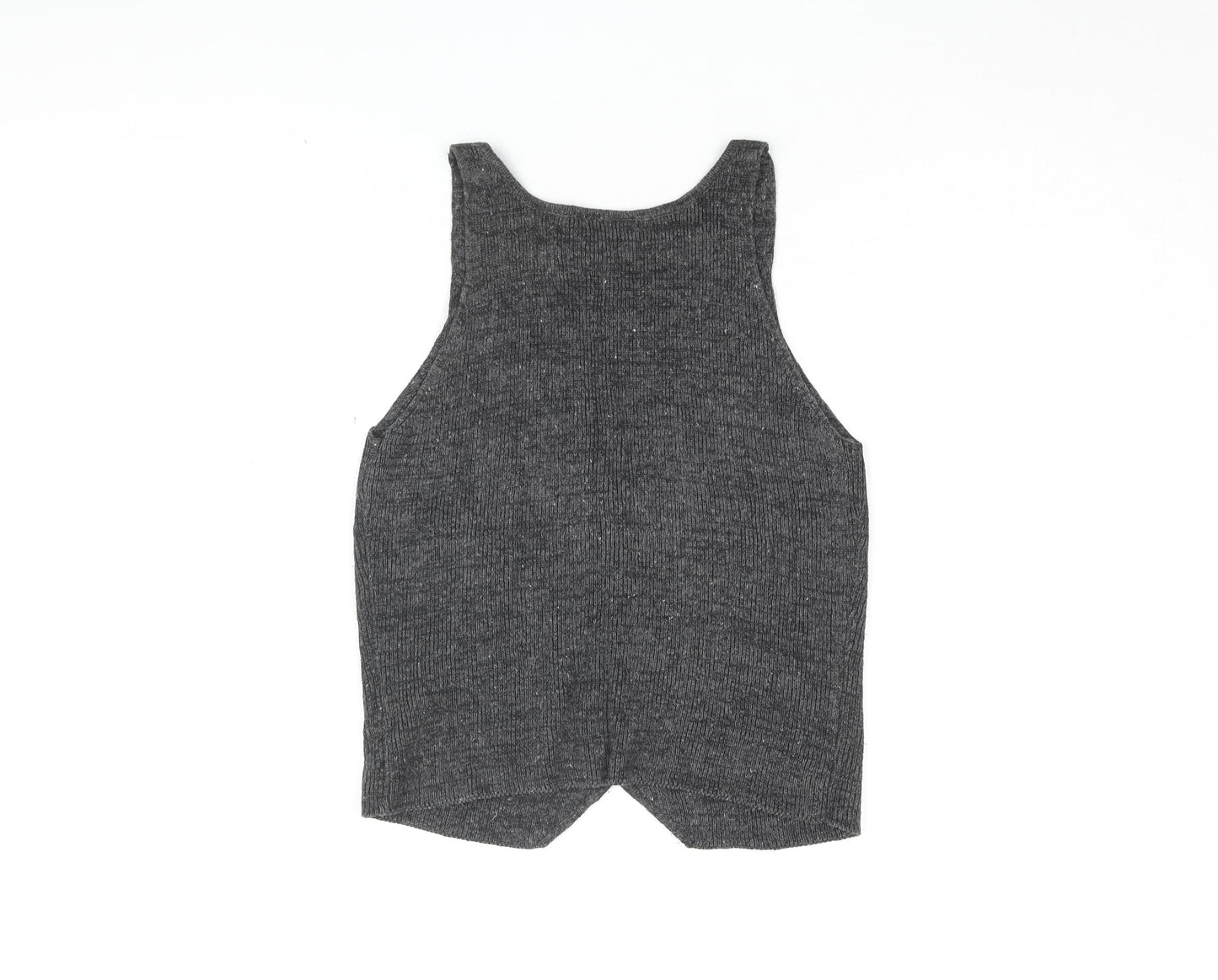 Miss Selfridge Womens Grey Ramie Basic Button-Up Size M V-Neck