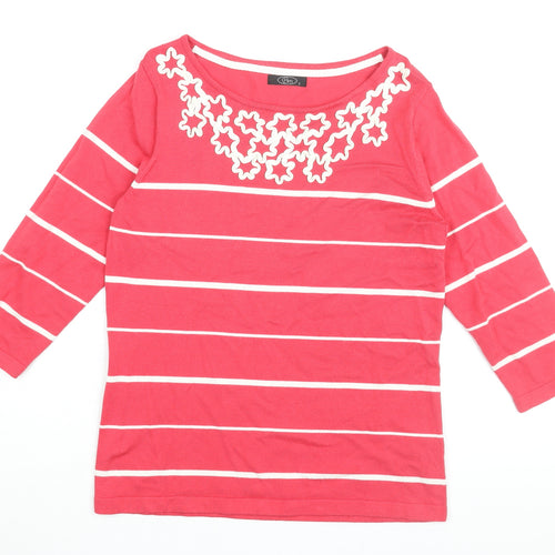 BM Womens Pink Striped Viscose Basic T-Shirt Size S Round Neck