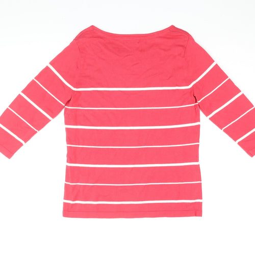 BM Womens Pink Striped Viscose Basic T-Shirt Size S Round Neck