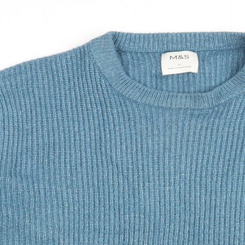 Marks and Spencer Mens Blue Round Neck Polyamide Pullover Jumper Size L Long Sleeve