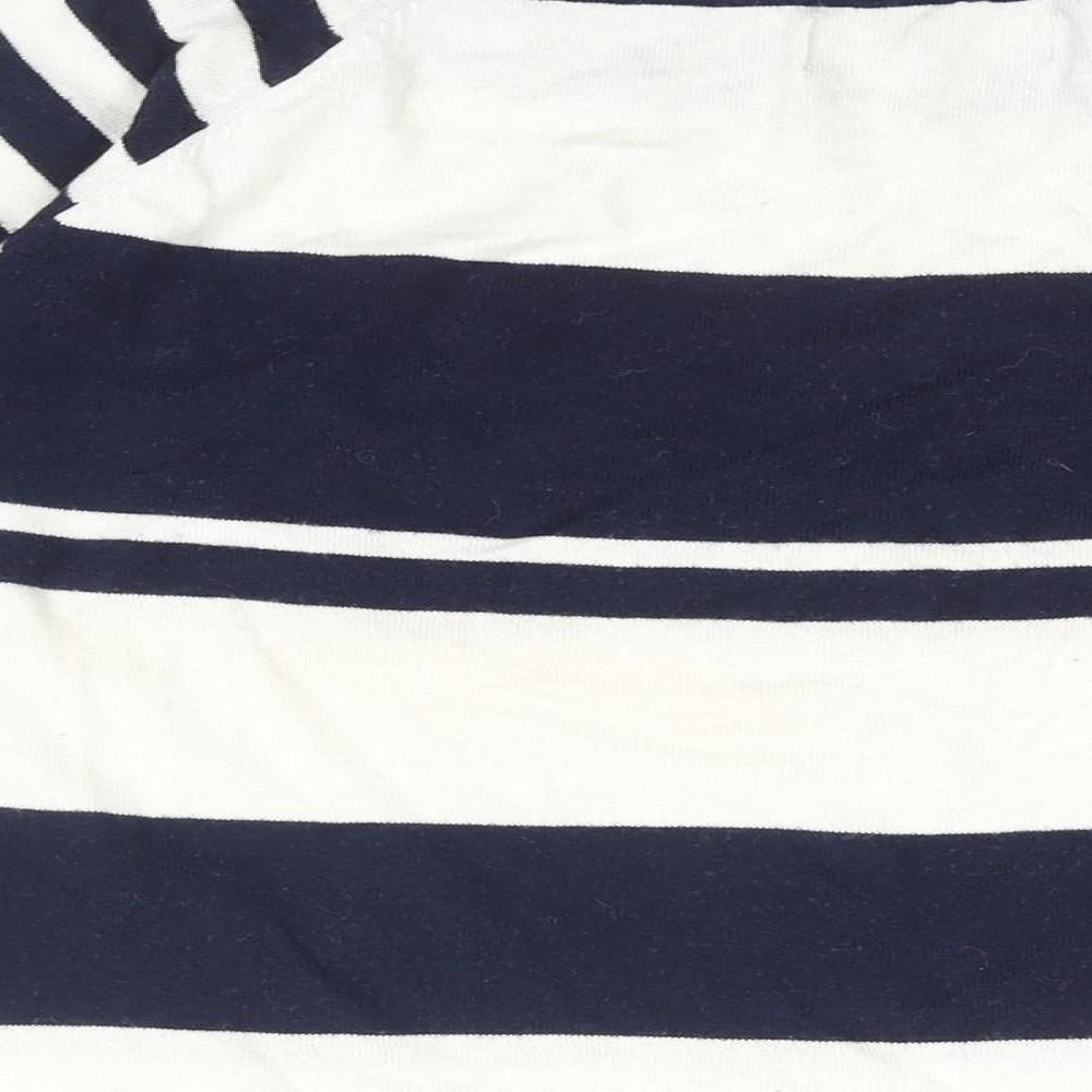 NEXT Womens White Striped Cotton Basic T-Shirt Size 14 Boat Neck