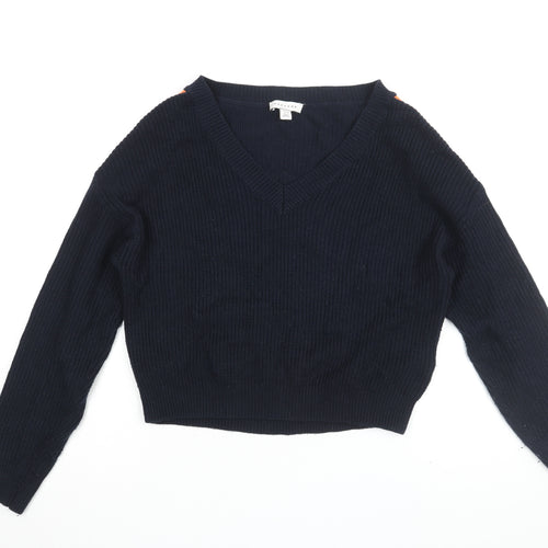 Topshop Womens Blue V-Neck Acrylic Pullover Jumper Size 10