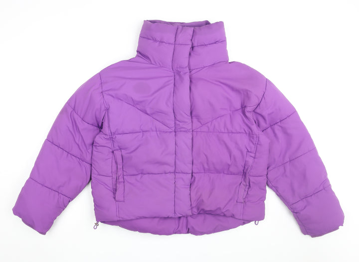 Topshop Womens Purple Puffer Jacket Coat Size 12 Snap