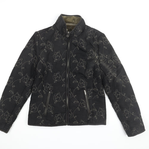 SCL sport Womens Black Floral Jacket Coat Size 10 Zip