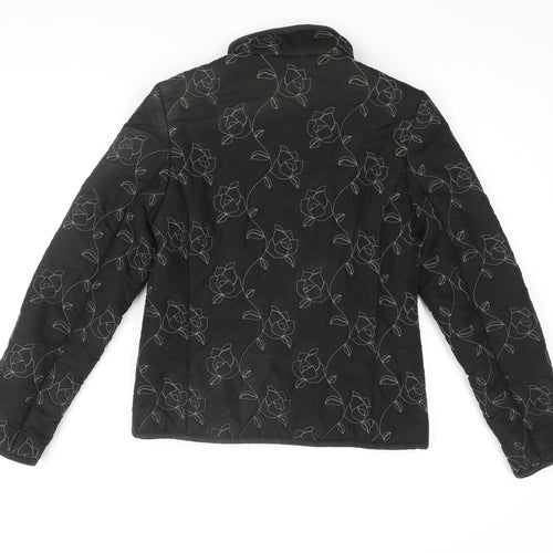SCL sport Womens Black Floral Jacket Coat Size 10 Zip