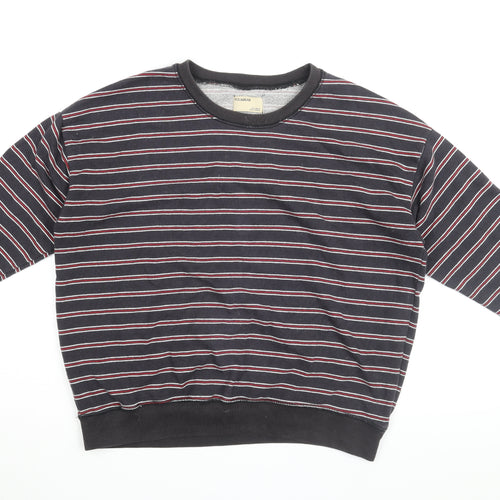 Pull&Bear Mens Blue Striped Cotton Pullover Sweatshirt Size L