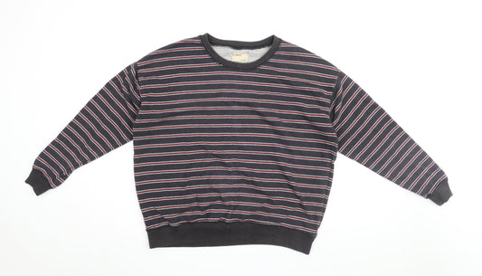 Pull&Bear Mens Blue Striped Cotton Pullover Sweatshirt Size L