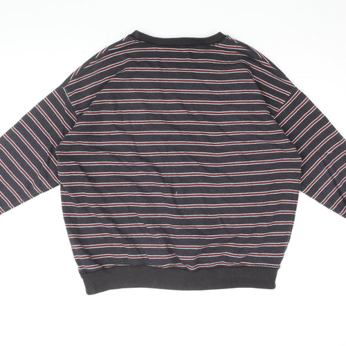 Pull&Bear Mens Blue Striped Cotton Pullover Sweatshirt Size L