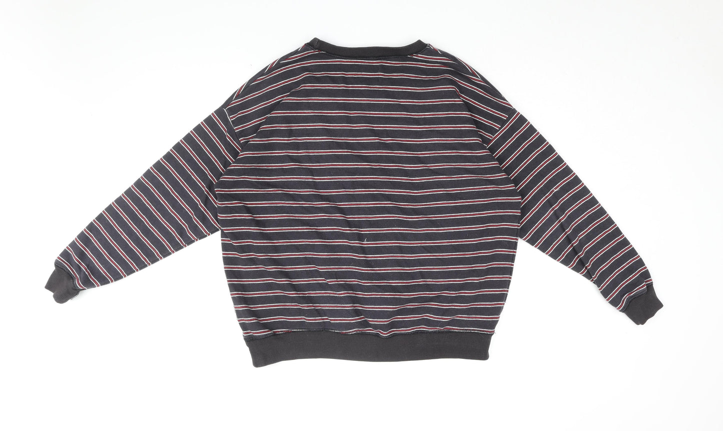 Pull&Bear Mens Blue Striped Cotton Pullover Sweatshirt Size L