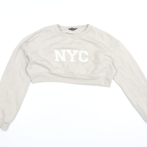PRETTYLITTLETHING Womens Beige Cotton Pullover Sweatshirt Size 8 Pullover - Cropped, NYC